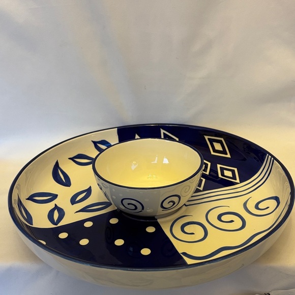 NEW VINTAGE 90’sCARDINAL BLUE BAYOU HANDPAINTED SERVING TRAY WITH SALSA/DIP BOWL - Picture 6 of 11